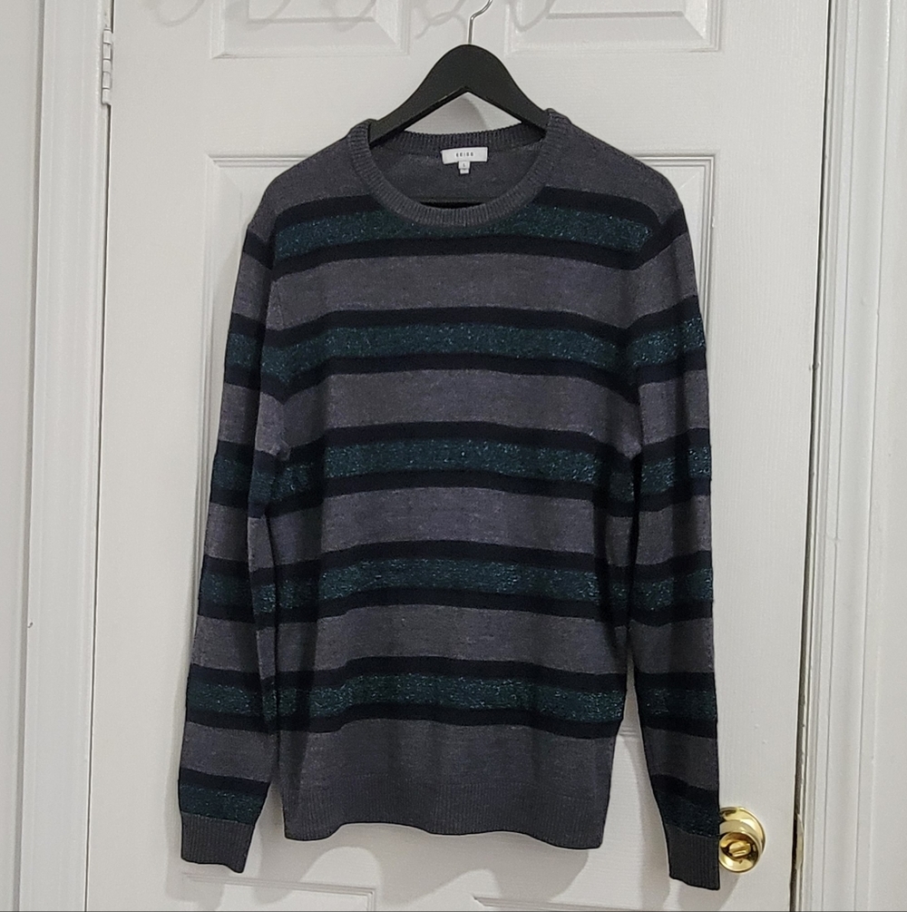 Reiss Gray and Green Striped Men's Sweater